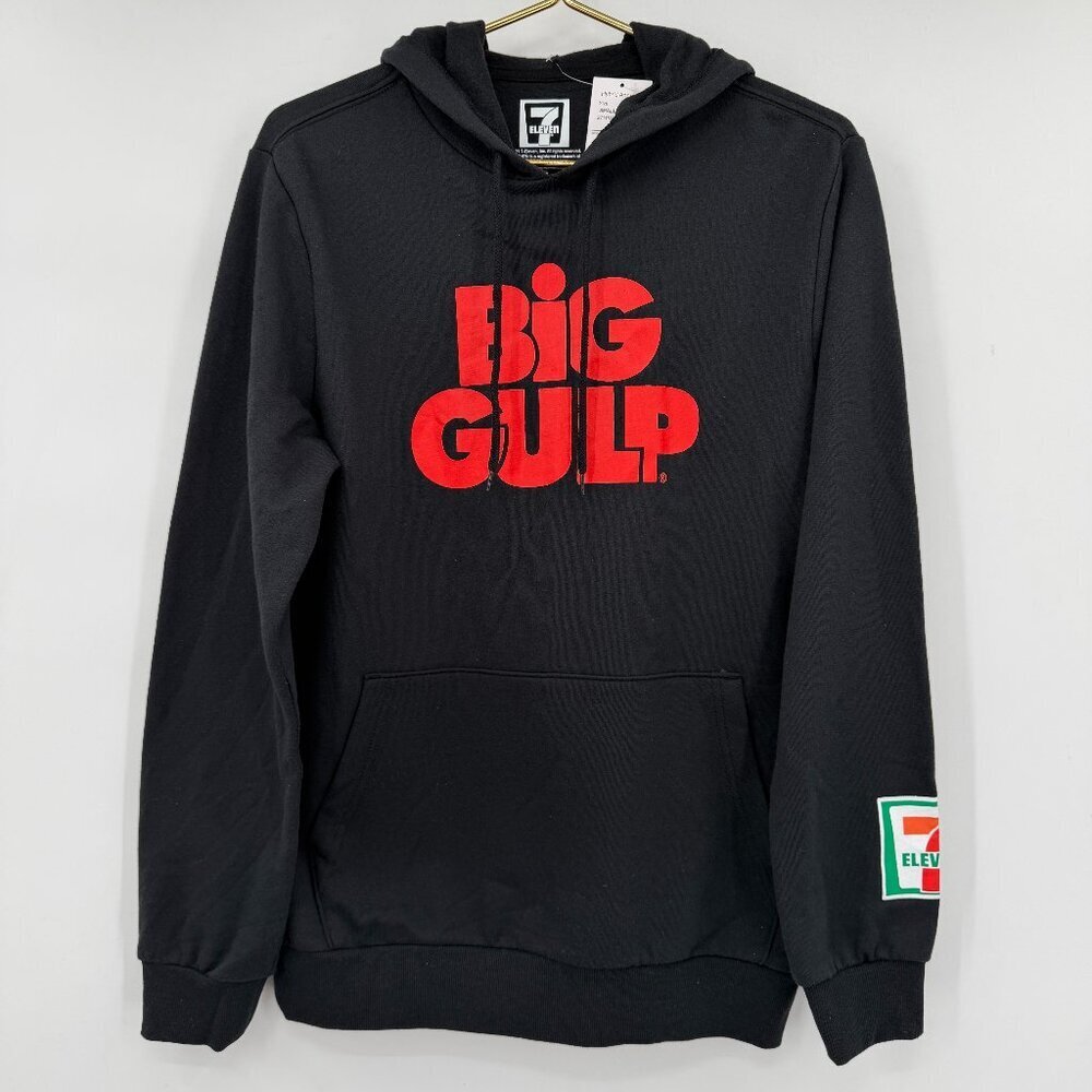 7-Eleven Big Gulp Black Hoodie Pullover Logo Graphic Sweatshirt Mens Small NWT